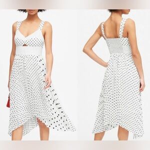 Banana Republic Womens Dress 14 Polka Dot White Sleeveless Knee Fit Flare Elegan